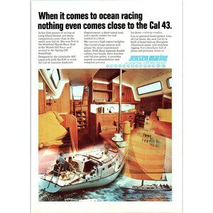 1971 Jensen Marine Cal 43 Sailing Lot Vintage Print Ad Cabin Interior Wall Art